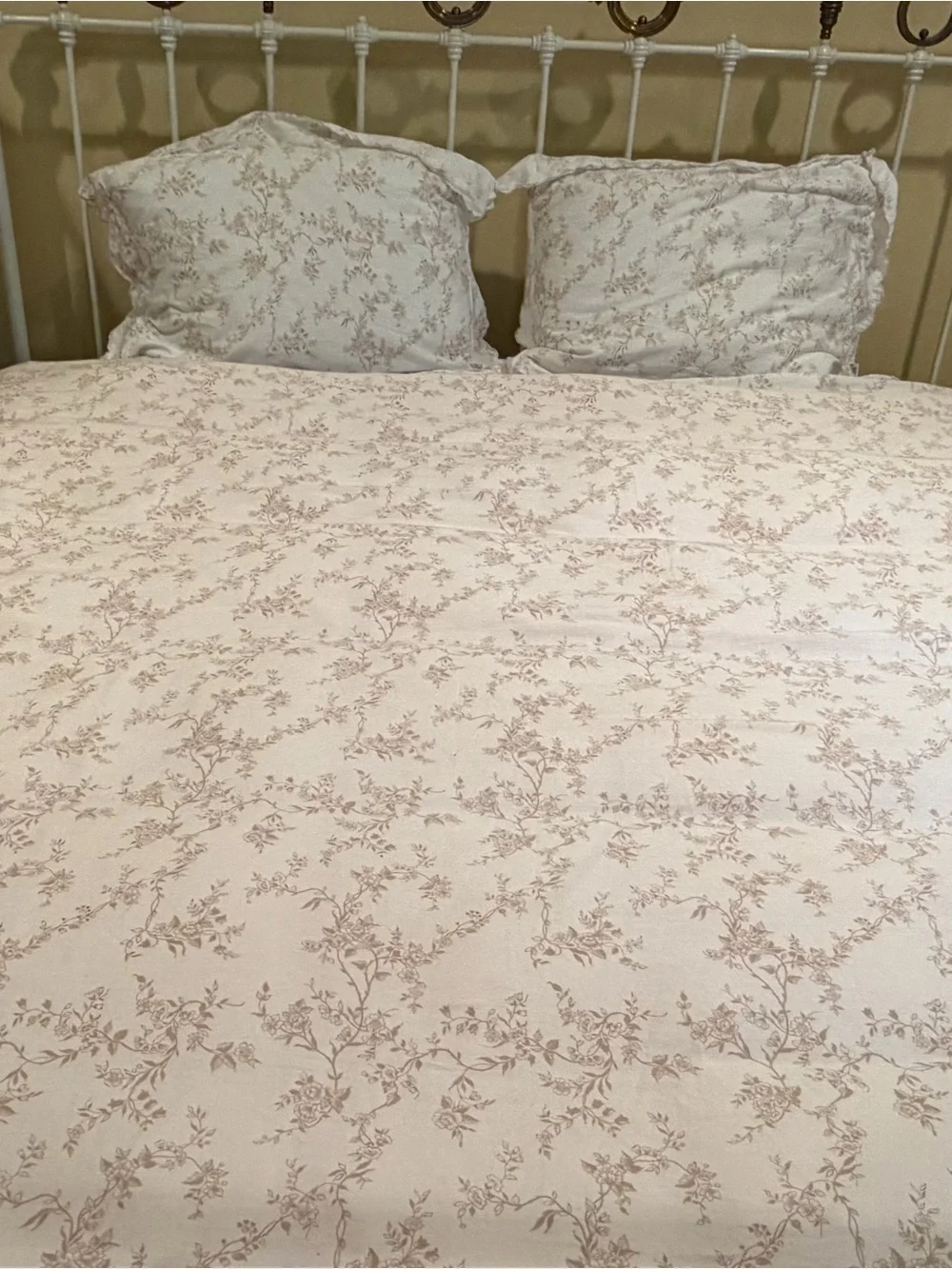 Schweitzer Linen King Duvet Cover & Two Shams Egyptian Cotton Beige Floral Italy